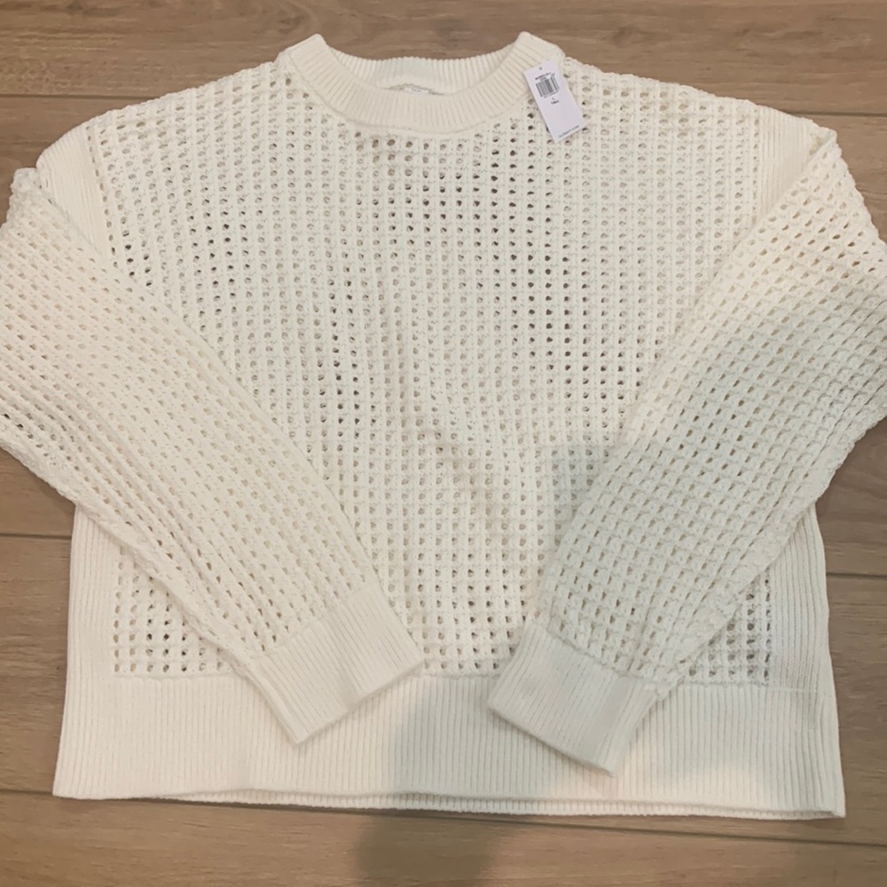 Old Navy Cream Open-Knit Crew Neck Sweater